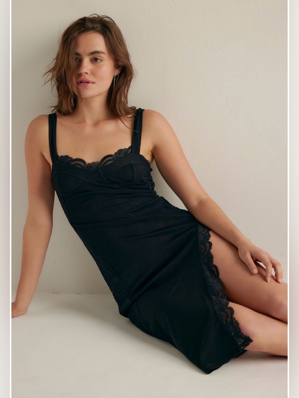 NWT Free People Black  Not Your Baby Midi Slip Dress, size L